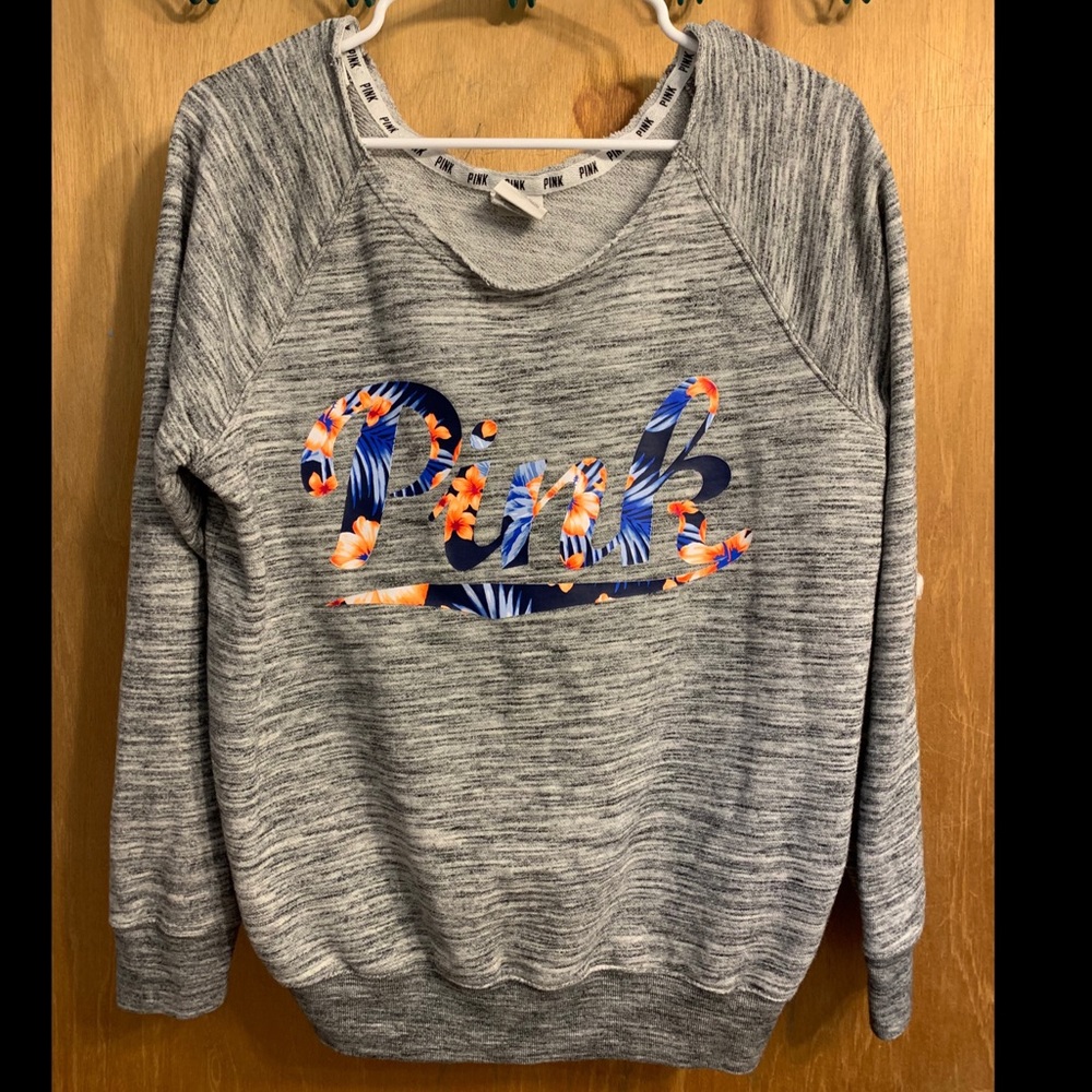 PINK Tropical Logo Heathered Gray Sweatshirt